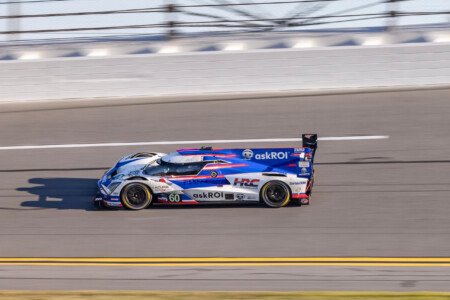 60 Meyer Shank Acura in Turn 2 at Daytona International Speedway - 2025 60 Meyer Shank Acura In Turn 2 At Daytona International Speedway