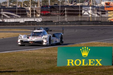 93 Meyer Shank Acura on the Short Straight Toward the West Horseshoe at Daytona International Speedway - 2025 93 Meyer Shank Acura On Short Straight Toward West Horseshoe At