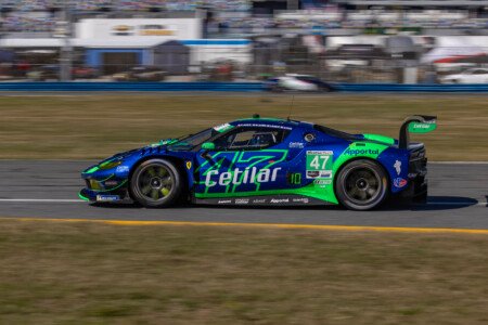 47 Cetilar Racing Ferrari Heading Toward the West Horseshoe at Daytona International Speedway - 2025 47 Cetilar Racing Ferrari Heading Toward West Horseshoe Horsesho
