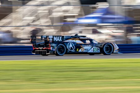 60 Meyer Shank Acura Heading Toward Turn 1 at Daytona International Speedway - 2026